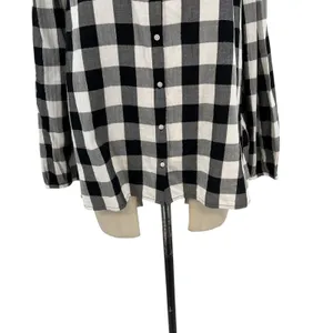 J. Crew Open Ruffle V-neck Button-up Shirt Gingham Plaid Check Black White‎ XL thumbnail 4