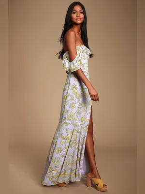Lulus Adelaide Lavender Floral Print Off-the-Shoulder Maxi Dress Medium thumbnail 4