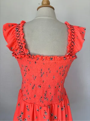CeCe Neon Coral Floral Smocked Sleeveless Peplum Tank Top thumbnail 4
