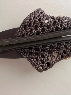 Woven Buckle Slide Sandals in Dark Brown with Gold Hardware thumbnail 5
