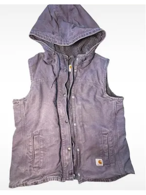 Vtg Women's Carhartt Hooded Vest Large Faded Purple Grey Sherpa Lined Canvas thumbnail 5