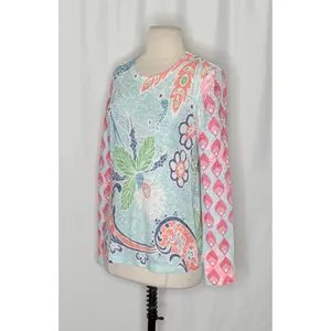 Sundance WHIMSY ROSE Aqua Coral Paisley Floral Baby Waffle Thermal Top Small USA thumbnail 4