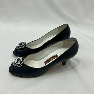 Vtg Jack Rogers 80’s Navy‎ Blue Leather Peep Toe Heels With Rosette Size 8 S thumbnail 5