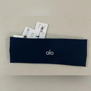 ALO Yoga NWT Airlift Headband Navy Blue Grips and scrunched back White Alo Logo thumbnail 2