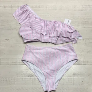 Wimpunec Women Bow One-shoulder Split Swimsuit Bikini Print Beachwear Set thumbnail 2