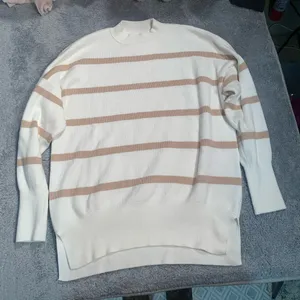 Abercrombie & Fitch Cream and Tan Striped Crewneck Sweater thumbnail 1