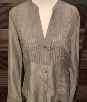 H&M grayish green silk blend button down blouse thumbnail 1