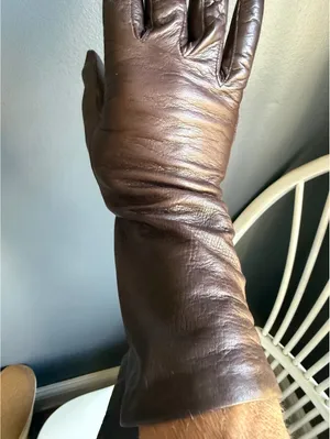 Vintage Long Brown Leather Gloves with Blue Knit Lining Size 7 thumbnail 7