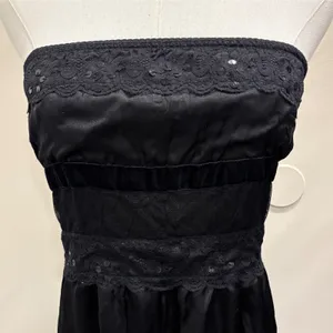 Y2K Two of Us Black Strapless Lace Velvet Tiered Midi Dress Fairy Whimsigoth L thumbnail 3