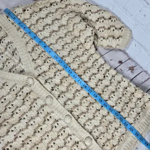 Charter Club Wool Blend Beige Brown Crochet‎ Knit Cardigan Sweater L 3/4 Sleeve thumbnail 7