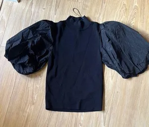 Black Oversized Puff Sleeve Blouse thumbnail 1