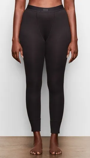 NWT SKIMS Cotton Rib Leggings Thermal Ribbed Soot Black Size Medium thumbnail 1