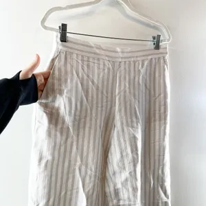 LOFT Linen Blend High Rise Wide Leg Striped Pants Cream Tan Beige Medium thumbnail 6