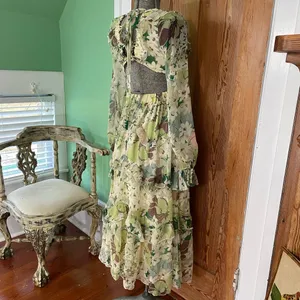 NWT ASOS DESIGN Tiered Ruffle Floral Strappy Lace Up Back Midi Dress ~ 6💛 thumbnail 12