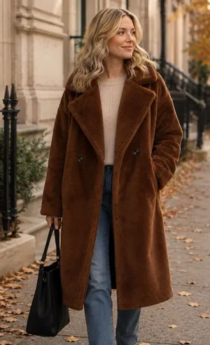 NWOT Avec Les Filles Oversized Faux Fur Coat Penny Lane Mob Wife City Chic M thumbnail 1