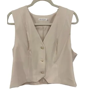 Avec Les Filles V-Neck Button Cream Vest Jacket XL thumbnail 1
