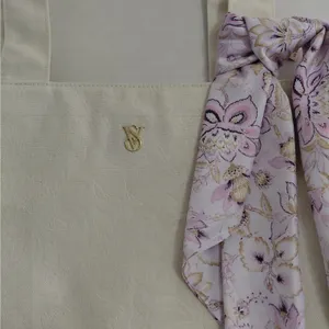 Victoria's Secret Large Ivory Jacquard Shoulder Canvas Tote Bag Work Travel thumbnail 7