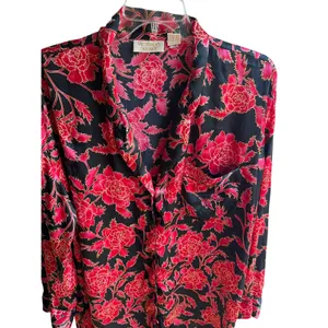 Vintage Gold‎ Tag Victoria's Secret 90's Black Red Floral Satin Sleepshirt Sz L thumbnail 2