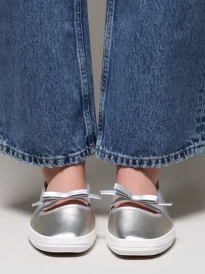 Keds Square Toe Mary Jane Leather Mini Bow, Silver, Size 8, NEW no tags Display thumbnail 2