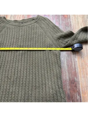 Massimo Dutti Cotton Cashmere Cable Knit Sweater Olive Green Small thumbnail 9