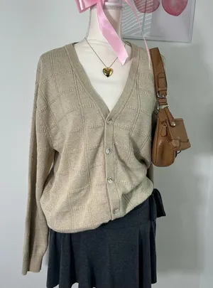 American Vintage Vintage 90s Grandpa Cream Knit Button‎ Cardigan Sweater Womens Large thumbnail 1