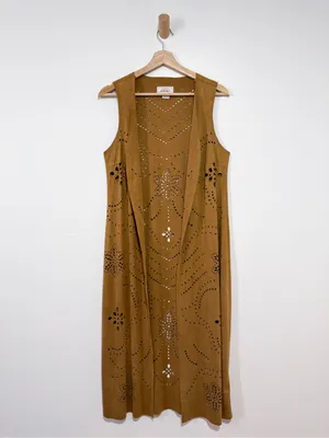 Ariat Magdelena Faux Suede Duster Long Vest Laser Cutout Floral Size Small thumbnail 4