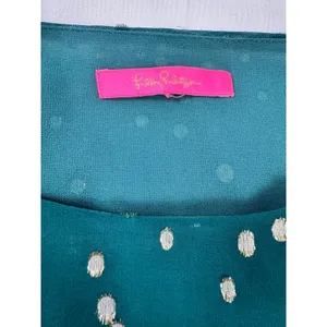 Lilly Pulitzer Green Silk Gold Metallic Polka Dot Smocked Cuff Blouse Top 07109 thumbnail 5