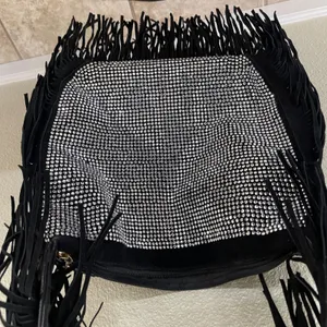 Faux Suede Fringe Rhinestone black Shoulder Bag boho tassels purse tote‎ thumbnail 2