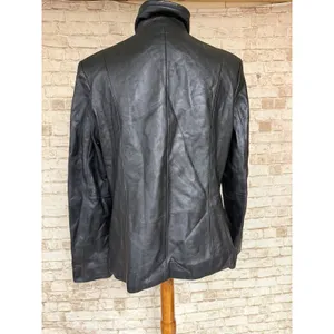 Valerie Stevens Black Lamb Leather Jacket Womens Medium Zip Front Mock Neck Coat thumbnail 3