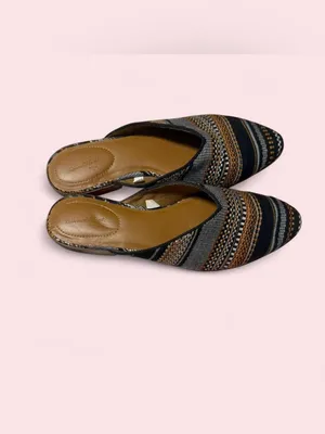 Universal Thread Black, Brown & Tan Woven Slip-On Mules thumbnail 2