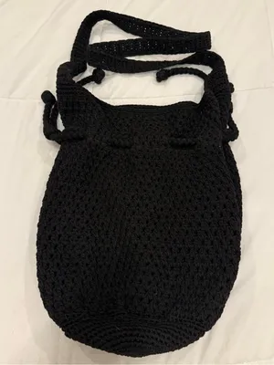 The Sak Black Crochet Drawstring Bucket Hobo Bag thumbnail 1