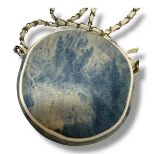 Acid Wash Denim 3D Rose Flower Circle Crossbody Bag‎ Blue White Pink Y2K thumbnail 3