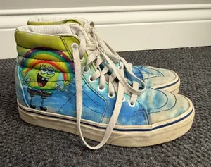 Vans Sk8-Hi SpongeBob SquarePants Blue Yellow Tie Dye Shoes Mens 5 Womens 6.5 thumbnail 1