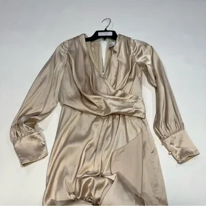 Ieena for Mac Duggal Long Sleeve Gown Champagne long sleeve dress size 4 thumbnail 4