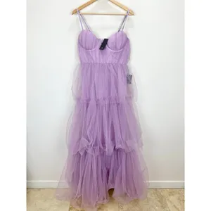 Lulus Unforgettable Poise Lilac Tulle Bustier Tiered Maxi Dress Formal Large NWT thumbnail 5