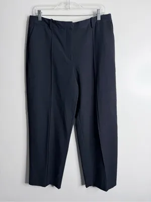 ZARA Navy Straight Leg Trouser Pant Pintuck Large Careerwear Business Casual thumbnail 2