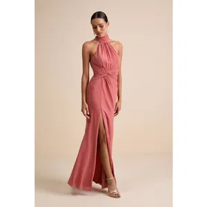 NWT Lulus Lavinia Rusty Rose Mock Neck Backless Maxi Dress Bridesmaid Gala Sz L thumbnail 2