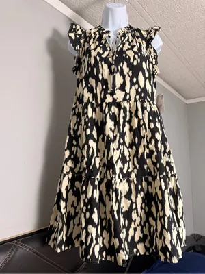 Time and Tru Black and Cream Printed Tiered Mini Dress thumbnail 4