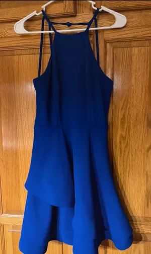 B. Darlin blue polyester & spandex dress with asymmetrical hem, size 5/6 #asymmetrical #eveningwear thumbnail 1