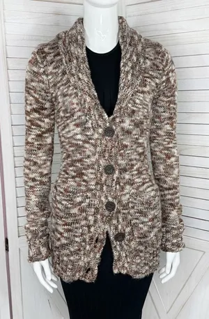 Billabong Marled Cardigan Sweater Brown Multi Juniors Large‎ Button Shawl Collar thumbnail 1