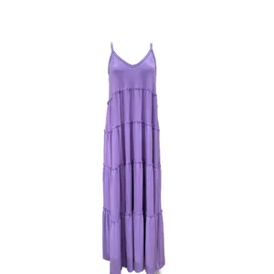Zenana Purple Tiered Boho Maxi Dress with Pockets Small thumbnail 3