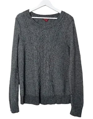 Merona Wool Rabbit Hair Cable Knit Scoop Neck Fisherman Sweater Grey Women’s XL‎ thumbnail 1
