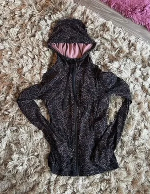 Lululemon Black and Pink Floral Hooded Zip Up thumbnail 1