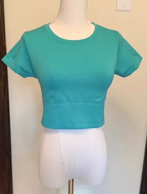 Offline by aerie short sleeve pine fitted ribbed hemline cropped top thumbnail 1