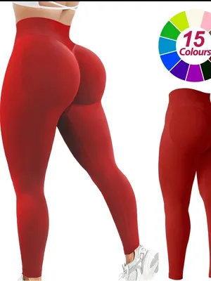 High-Waist Seamless Red Scrunch Leggings thumbnail 2