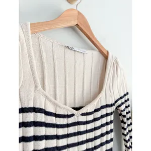Zara | Striped Ribbed Knit Midi Dress Scalloped‎ Hem| Sz XS thumbnail 4