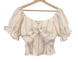 SAGE the Label Crop Puff‎ Sleeve Smocked Blouse Size Small thumbnail 1