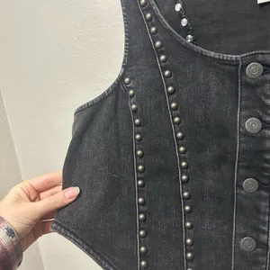 Idyllwind Black Studded Denim Crop Top thumbnail 5