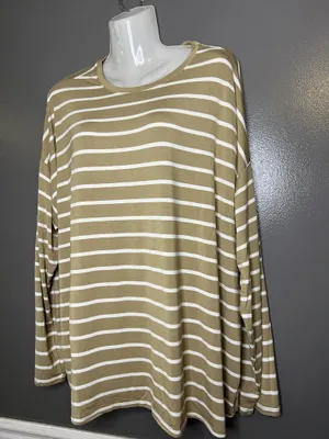 Gap Shirt Womens XXL Beige White Stripe Crew Neck Long Sleeve Jersey Top thumbnail 5