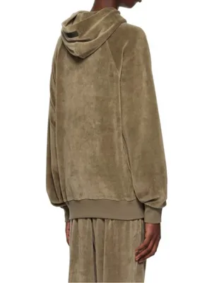 Fear of‎ God Essentials Velour Hoodie Womens M Taupe Brown Oversized Pullover thumbnail 2